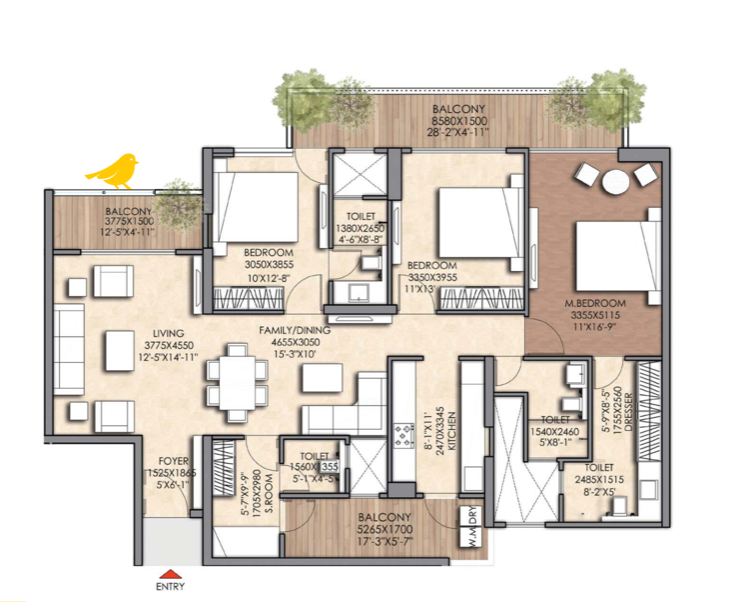 3 BHK Deluxe Layout 2040 sqft